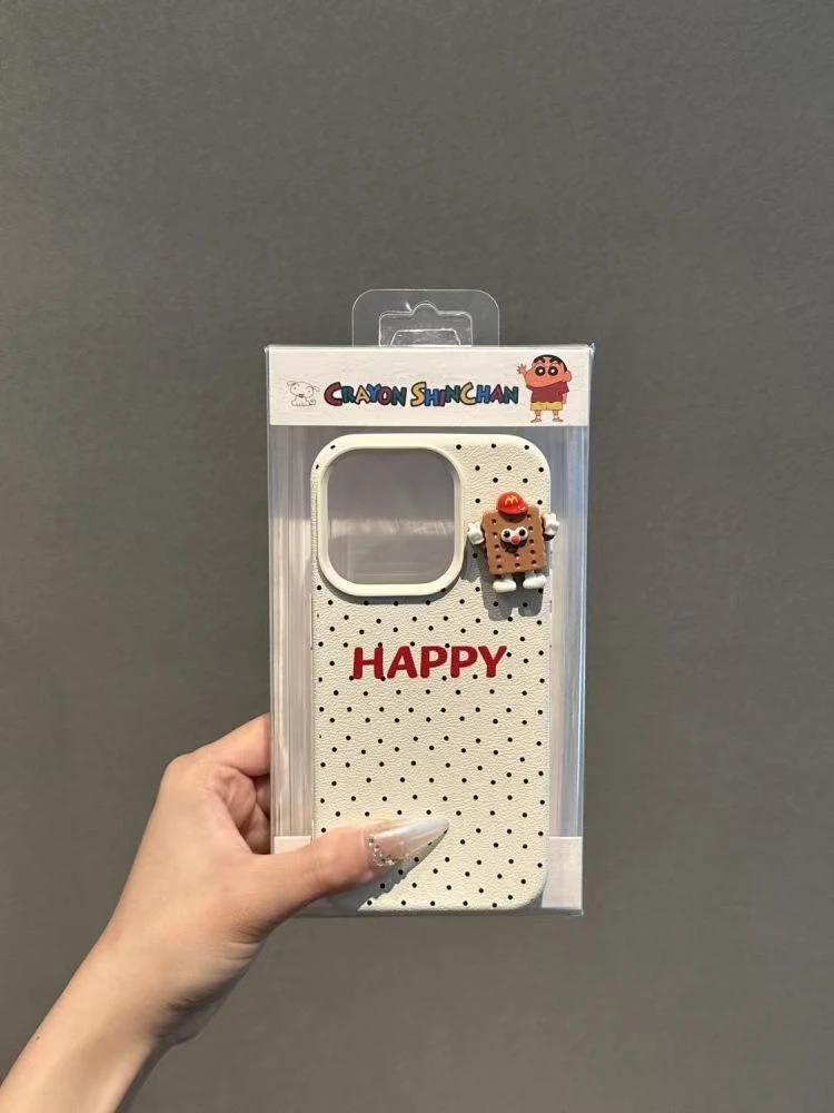 小众ins黑波点饼干小人适用iPhone15promax手机壳苹果13/14全包12