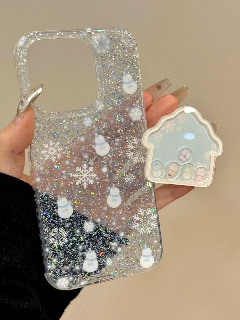 ins雪人雪花摇摇乐支架苹果16promax手机壳iPhone14/13防摔12 15
