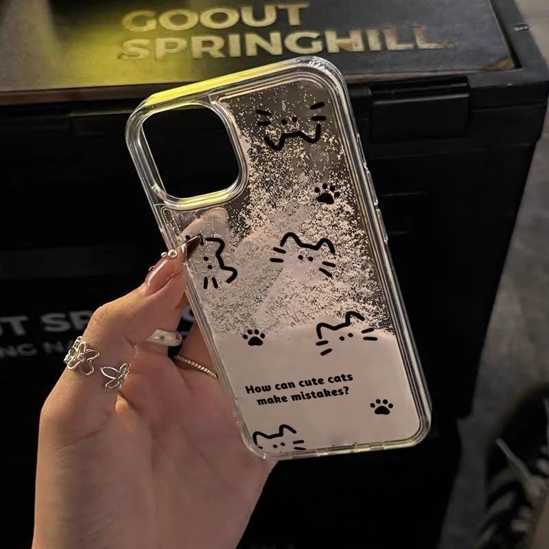 线条猫咪适用苹果15/14/13promaxmax手机壳xr流沙iPhone11/12套xs