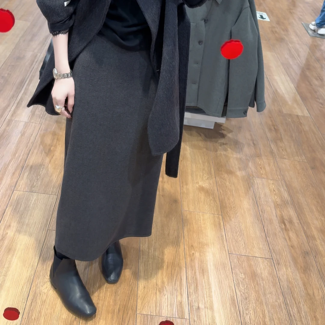 岑岑女装自制【加绒毛呢后开叉包裙】冬季显瘦气质款毛呢裙