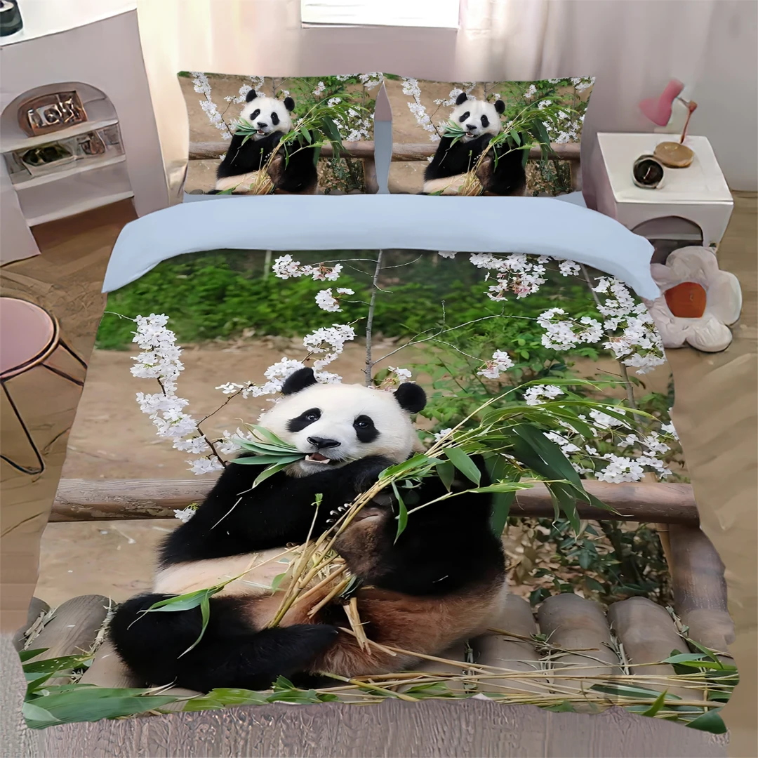 可爱福宝花花萌兰床上四件套全棉熊猫被套学生宿舍床单三件套