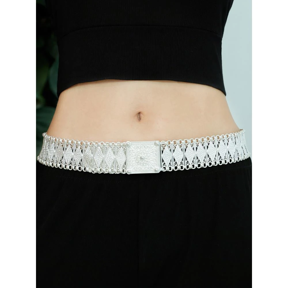 足银银制品 银腰带999纯银西双版纳傣族银腰带云南雪花银腰带傣银