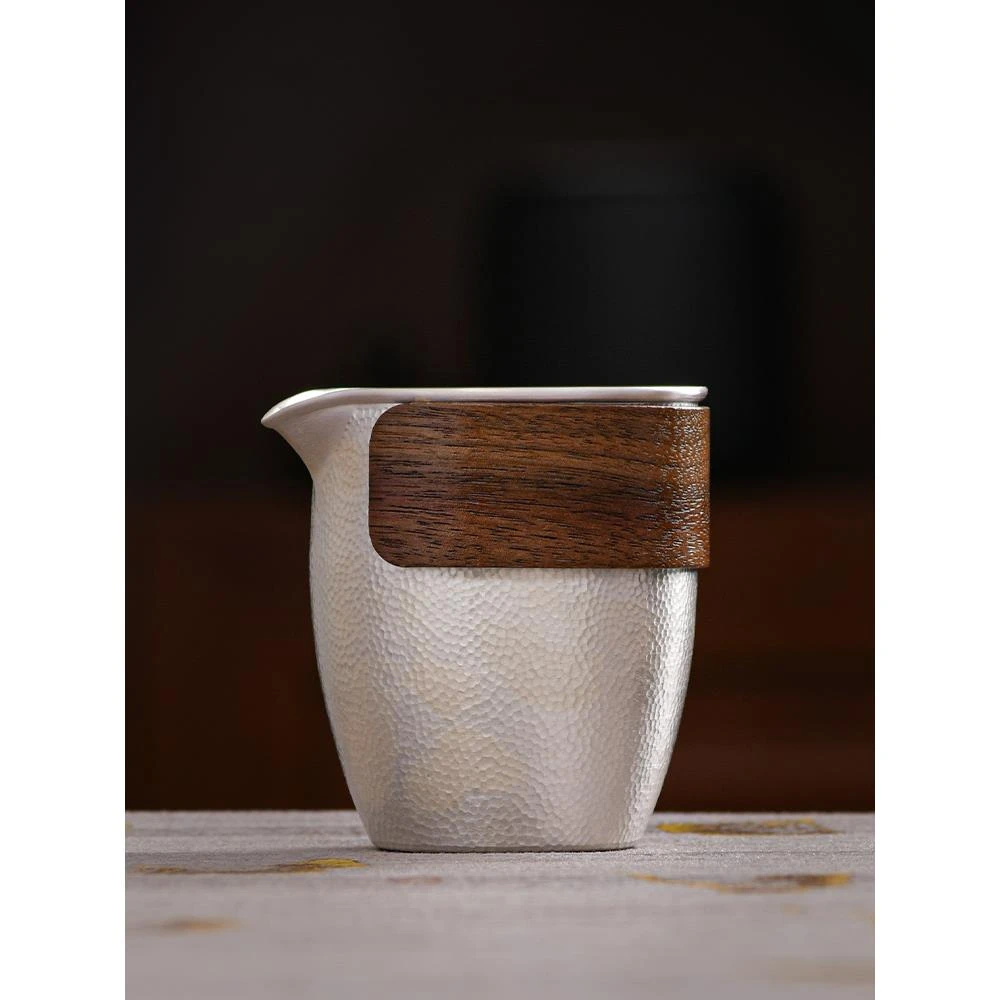 足银银制品 999纯银公道杯纯手工茶海银分茶器家用茶漏功夫茶具滤