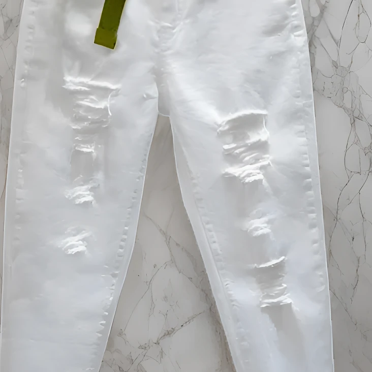 欧货白色破洞牛仔裤女九分大码高腰显瘦弹力宽松哈伦裤小脚萝卜裤