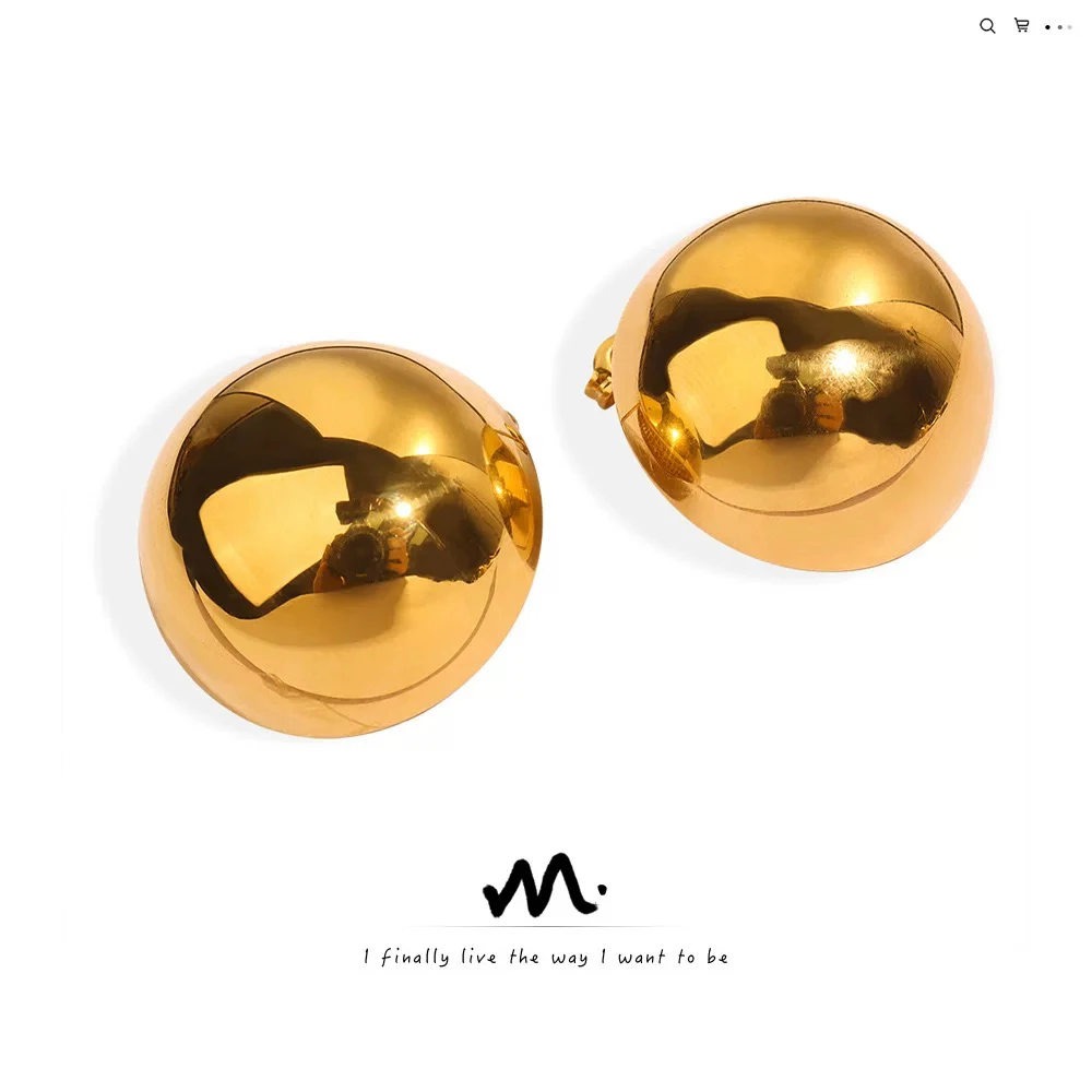 钛钢耳饰 设计款简约百搭钛钢电镀质感圆形光面耳环时尚金色饰品