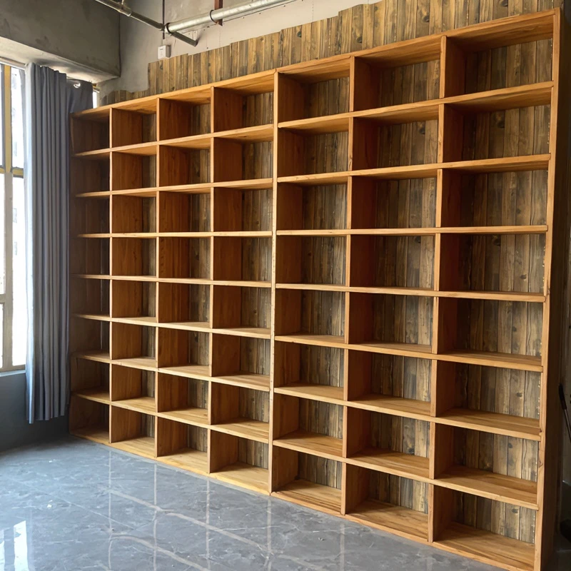 木格老榆木实木书架墙书柜落地整墙鞋柜鞋架客厅格子架办公室隔断