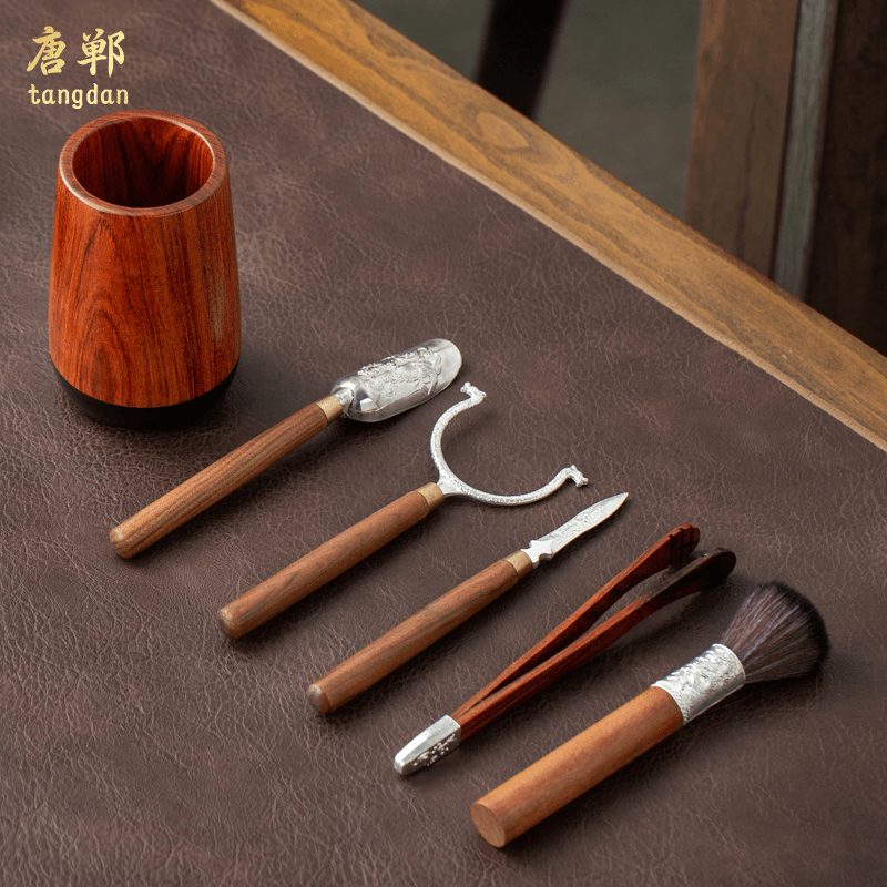 高档花梨木茶道六君子加强茶夹黄铜洒银功夫茶具泡茶工具茶夹茶针