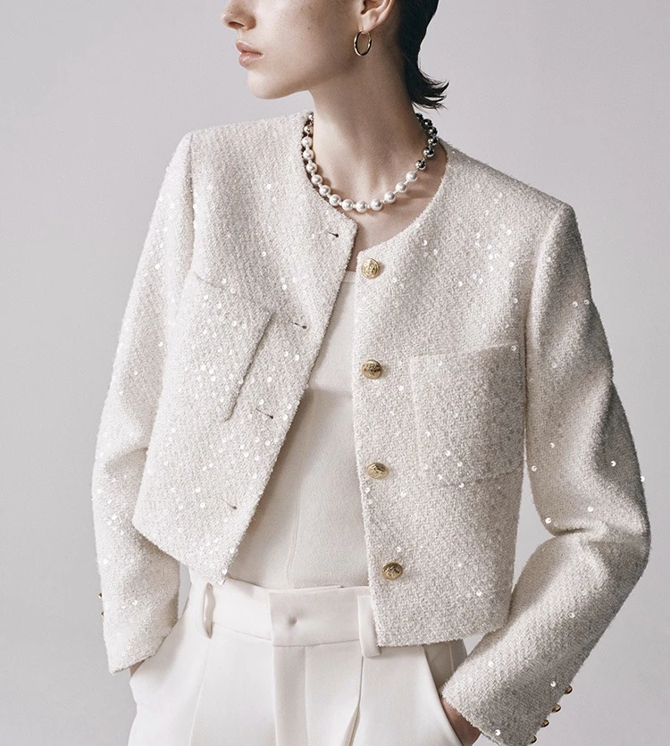 秋冬季艾家同款亮片重工小香风女装外套短款百搭1020