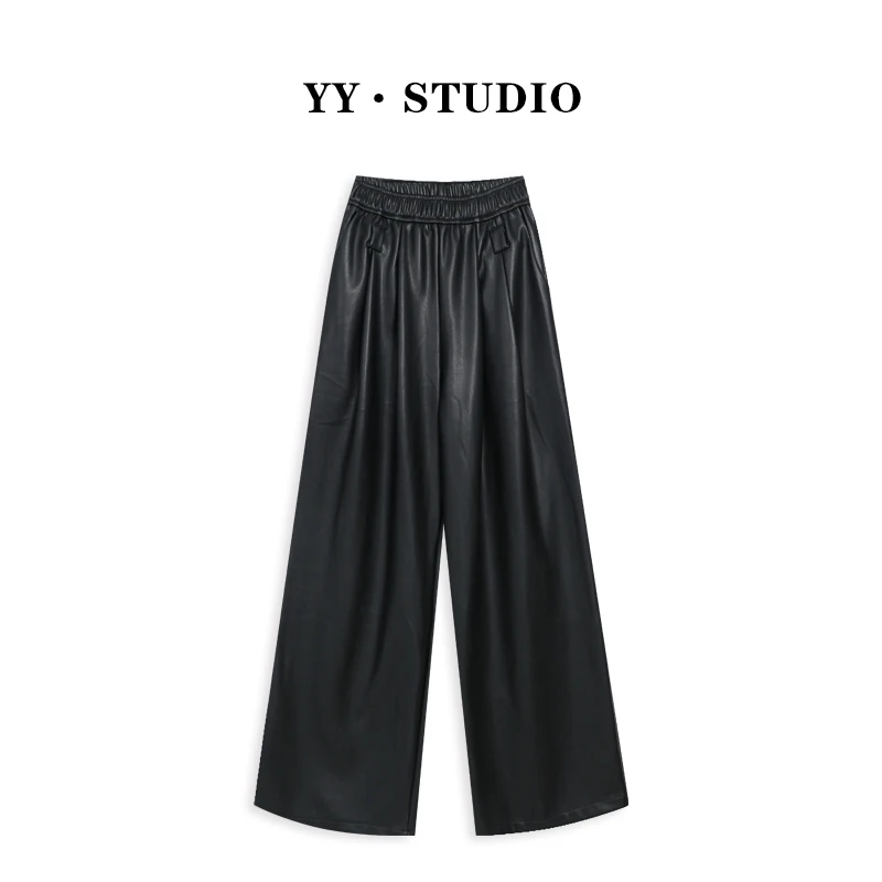【不加绒】早秋款宽松气质垂感阔腿皮裤YY-0018