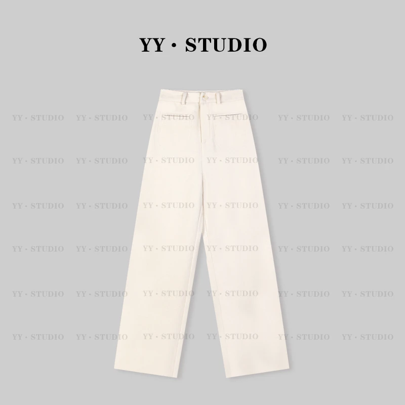 【YANYAN】早秋款休闲宽松毛呢窄版口袋百搭直筒裤YY-3302