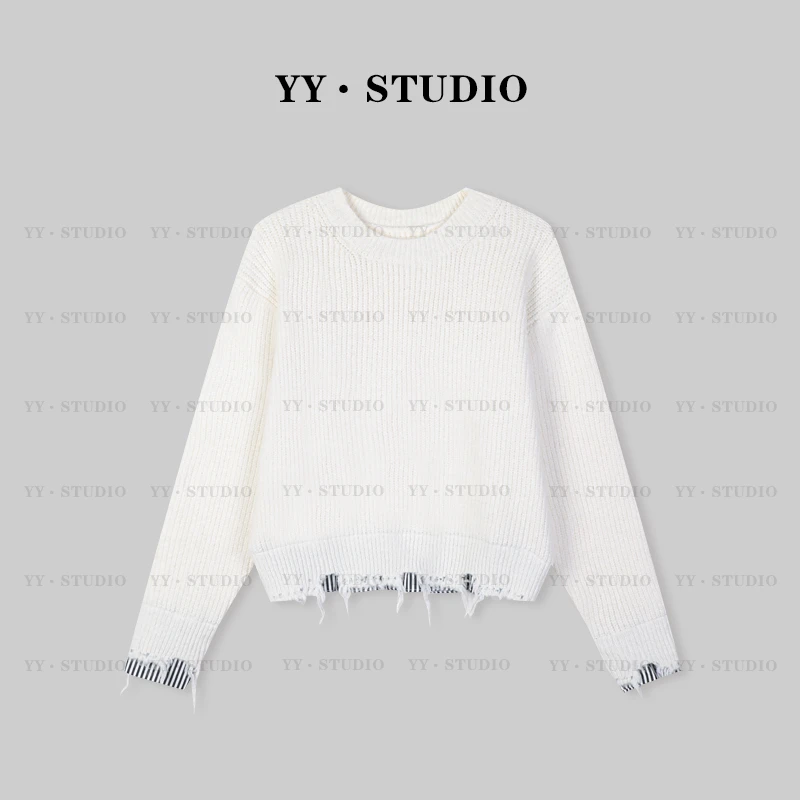 【YANYAN】早秋新款拼格子流苏毛衣针织衫长袖YY-5881