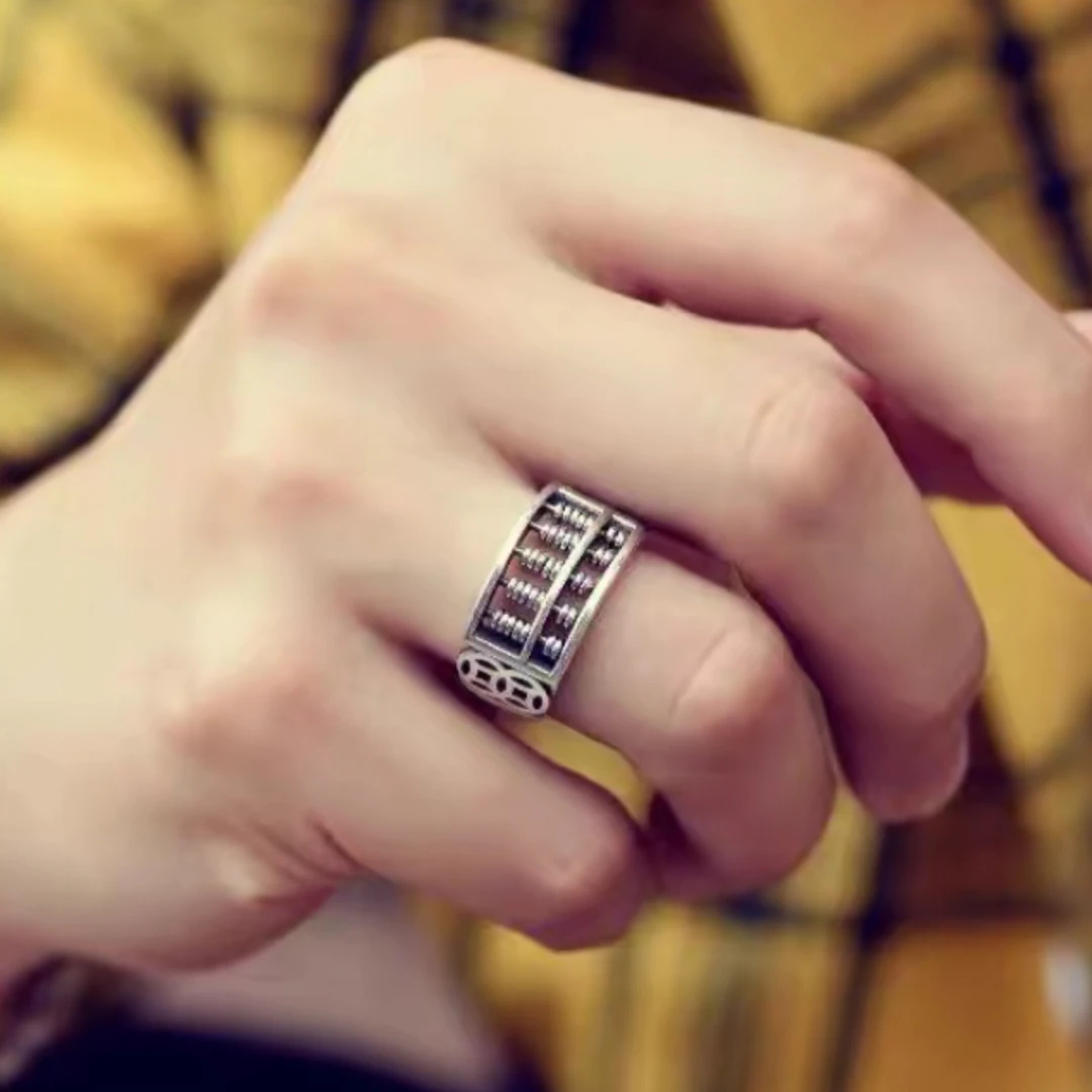 925银戒指 做旧复古重工大算盘戒指