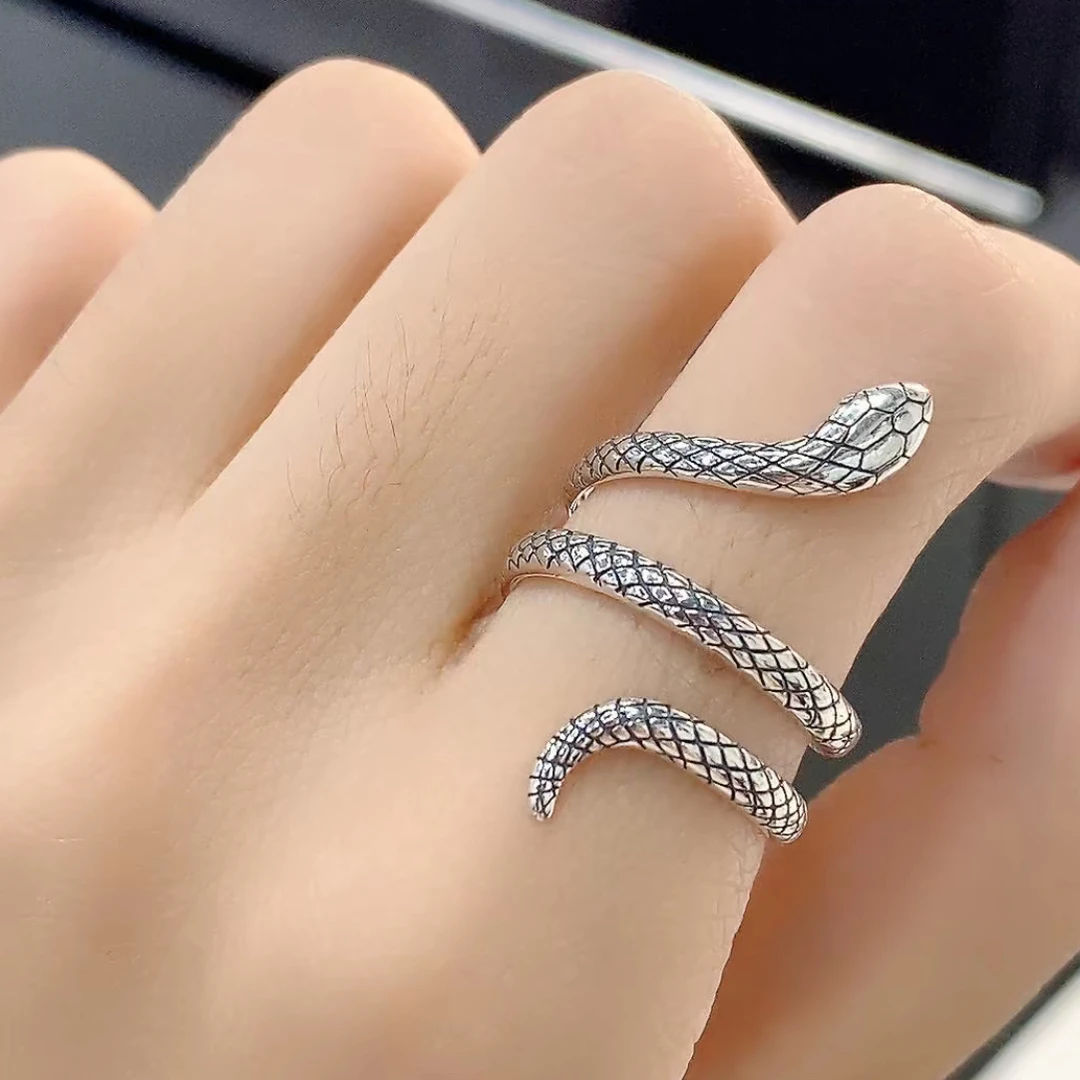 925银戒指 个性气质双层缠绕小蛇戒指