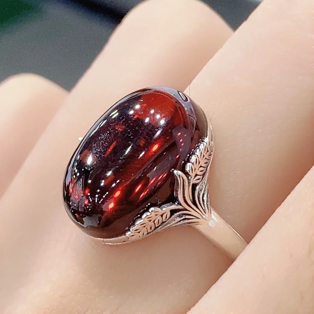 个性大麦麦穗重工椭圆琥珀戒指