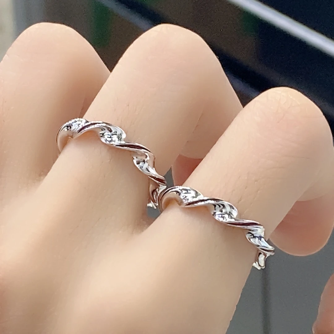 925银戒指 冷淡风螺旋拧劲对口戒指