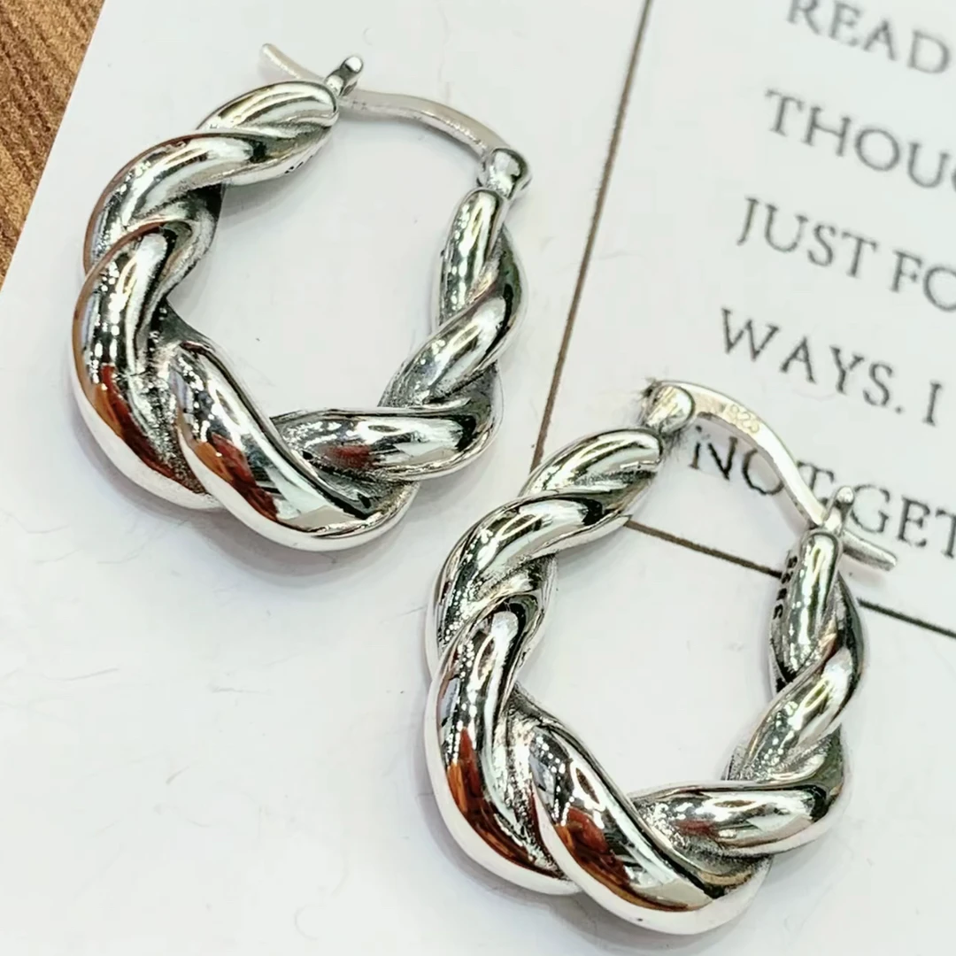 925银耳饰 重工个性椭圆麻花劲耳扣