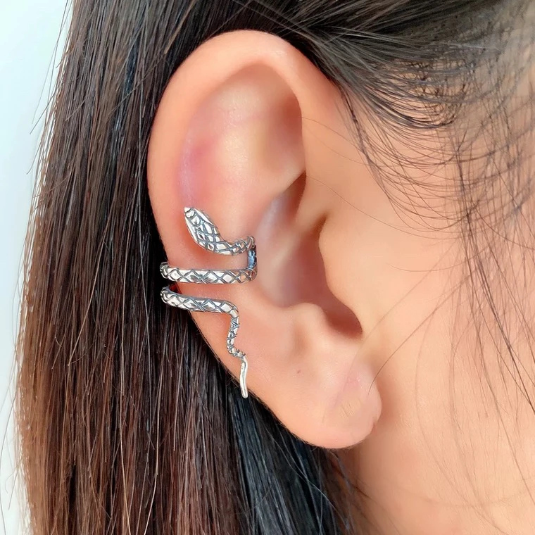 925银耳饰 个性复古时尚灵蛇耳骨夹单只