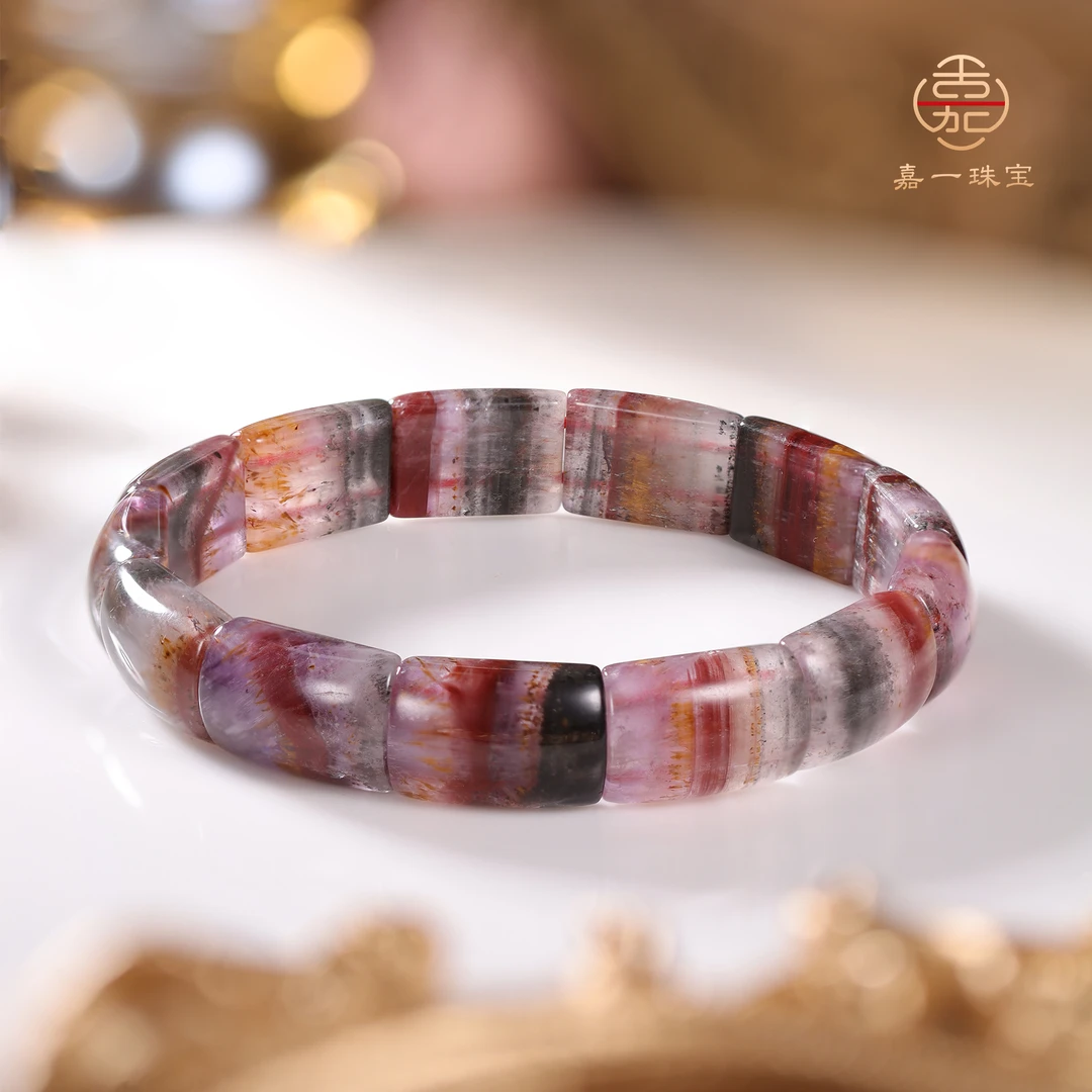 【嘉一珠宝·秒杀】天然水晶四色极光手牌手排手镯-9mm+-（多样性发一