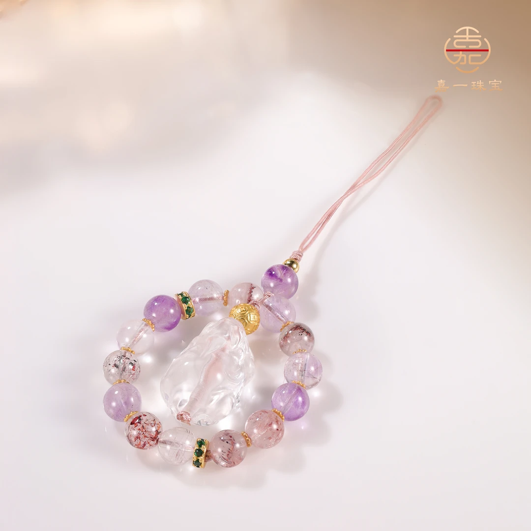 【嘉一珠宝】天然超七水晶白水晶貔貅手机挂-6mm+-AC8234