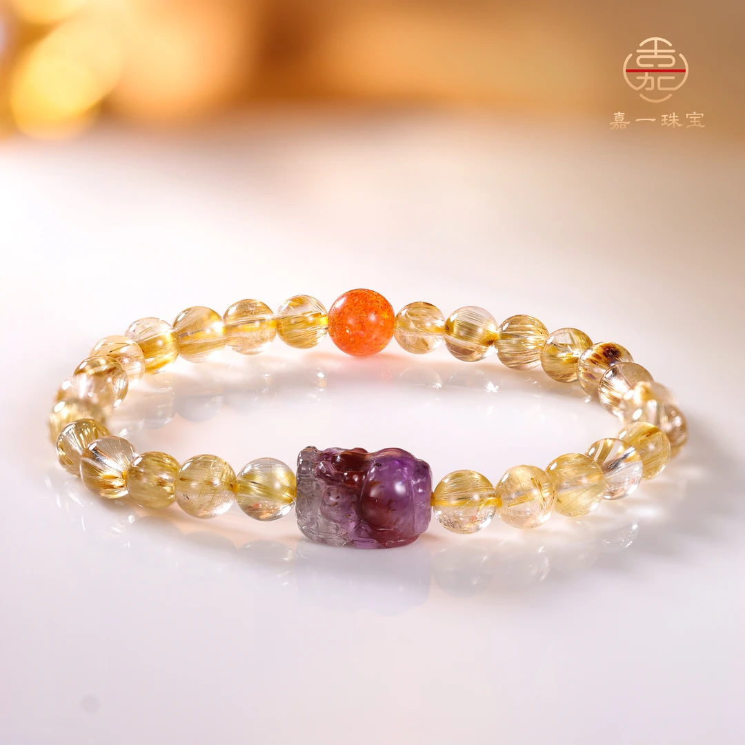 【嘉一珠宝】金钛晶天然水晶手串6mm+（多样性发其一）AC8190