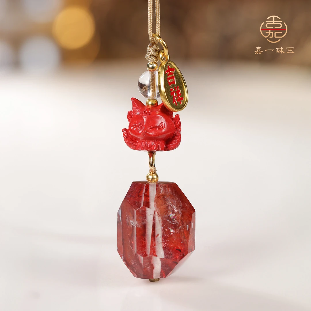 【嘉一珠宝】天然水晶红胶花手机链挂绳包挂车挂装饰挂件多样性发一