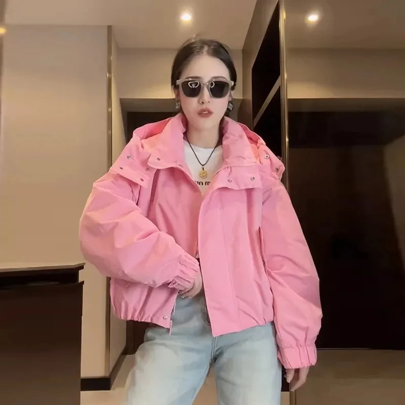 外套女春秋2025新款爆款韩版时尚宽松小个子短款连帽风衣夹克上衣