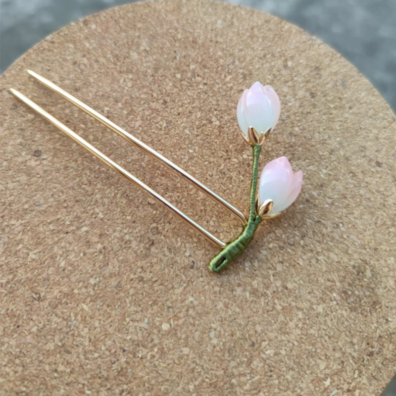 古风花朵手工发簪日常丸子头发簪子简约古典百搭复古簪子新中式