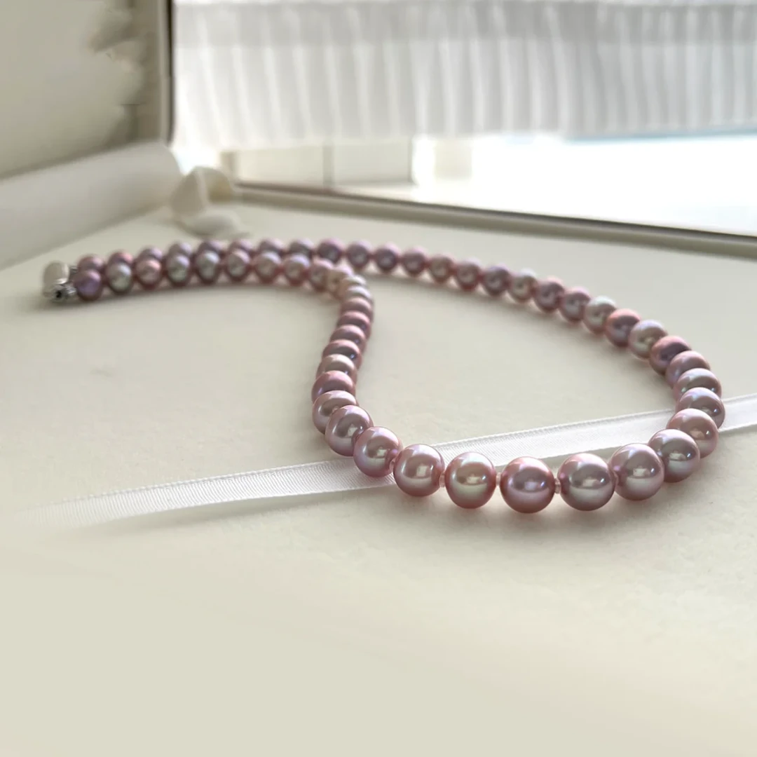 【贝贝专享】S925银/淡水珍珠/紫色莫兰迪孔雀珍珠项链9-11MM