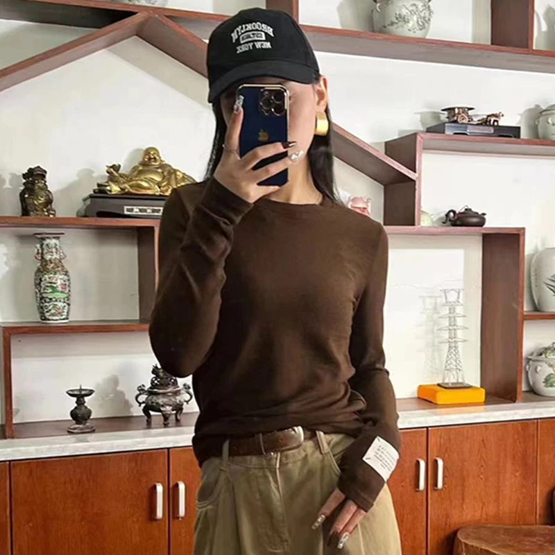 M3111【纯棉 网红打底衫】女士秋冬时尚圆领网红百搭纯色长袖显瘦