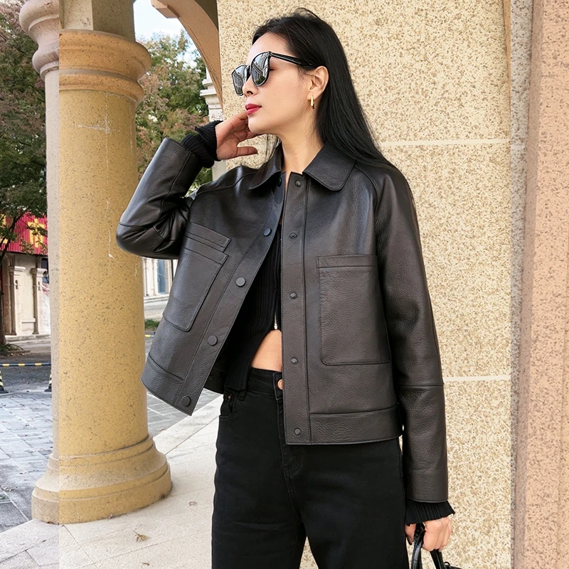 23301【英胚小山羊皮 桑蚕丝加厚】女士皮衣真皮夹克时尚百搭保暖冬