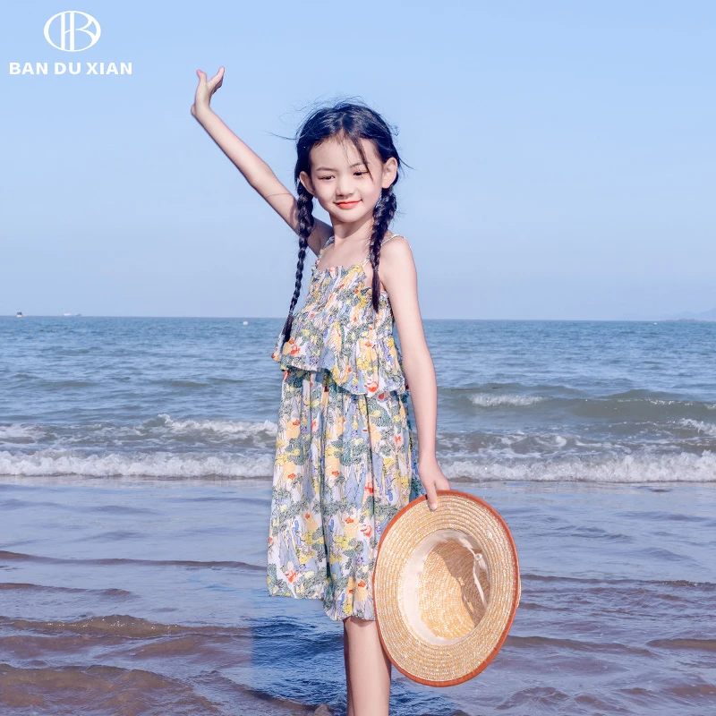 BANDOCIN/半度闲女童洋气法式连衣裙夏季甜美印花复古百搭裙子