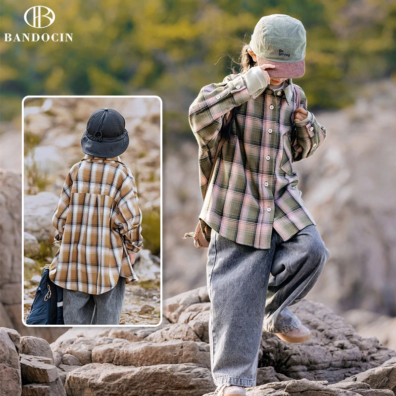 BANDOCIN/半度闲2024新款秋季休闲户外时尚长袖潮流格纹儿童外套