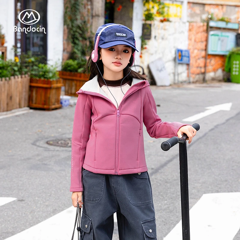 BANDOCIN/半度闲原创欧美短款户外加厚外套女童秋冬休闲跑步帽衫