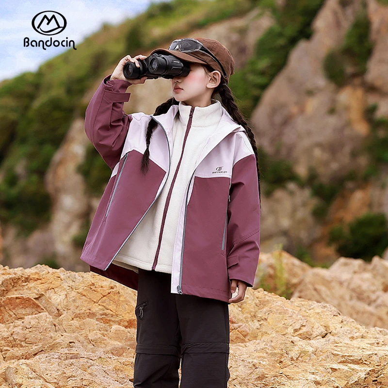 BANDOCIN/半度闲高端拼接登山服外套女童秋冬季户外加绒三防夹克