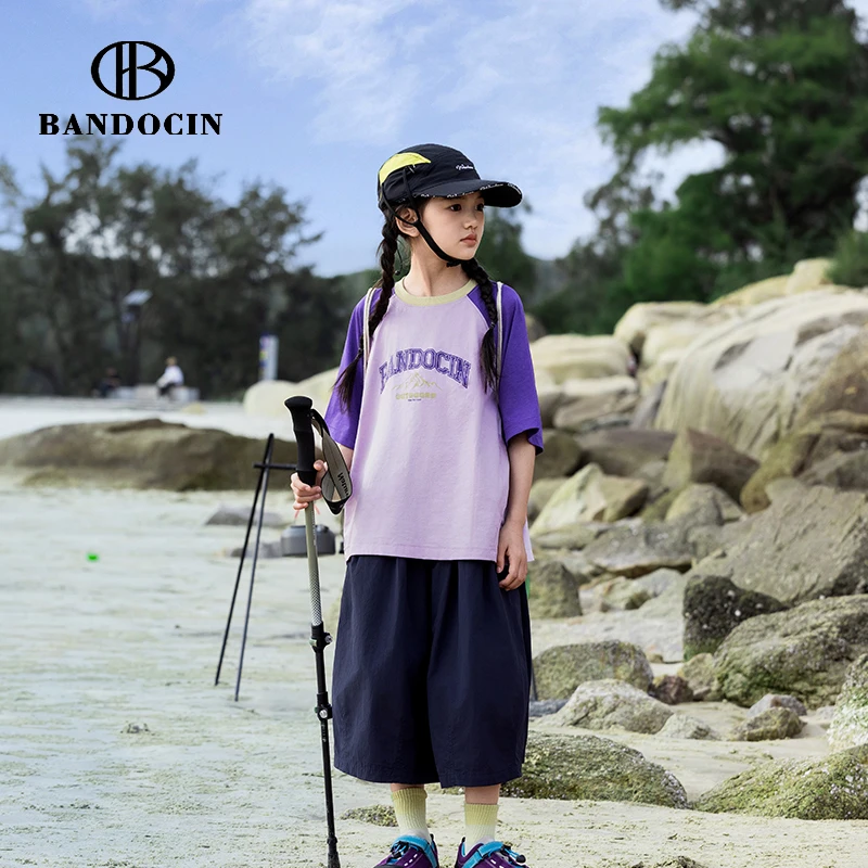 BANDOCIN/半度闲男女童纯色短袖速干爽清凉2024新款夏装T恤上衣潮