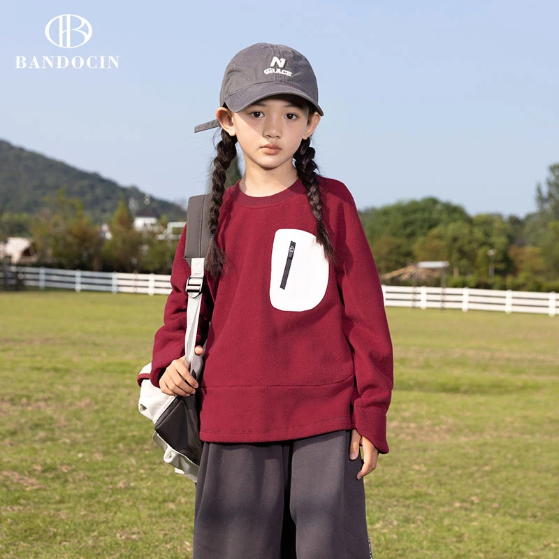 BANDOCIN/半度闲2024新款冬季中大童休闲宽松洋气长袖卫衣B4T501