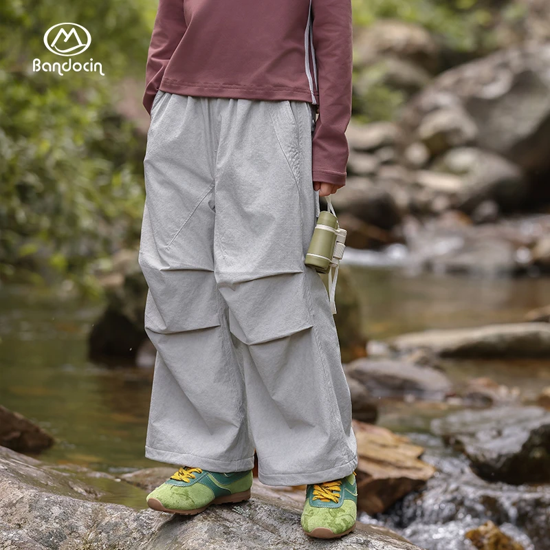 BANDOCIN/半度闲户外伞兵裤女童春秋宽松薄款透气阔腿直筒工装裤