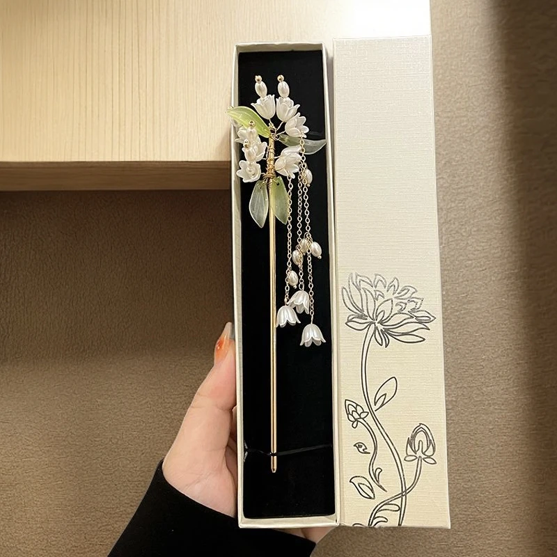 发簪礼品盒古风簪子女玉簪流苏步摇木中式山茶花古风发簪