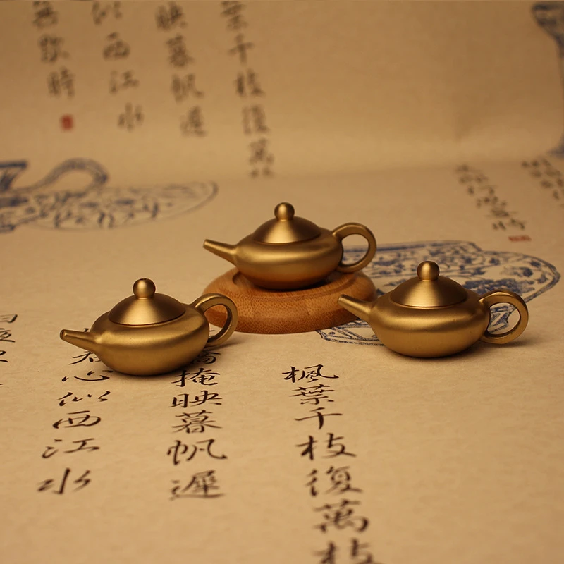黄铜小茶壶地摊小铜器摆件金属铜工艺品办公室茶道茶具纯铜把把壶