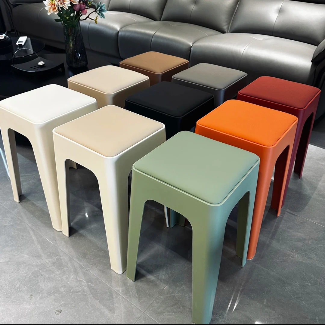 网红软包家用皮革凳子客厅家居轻奢备用凳子餐凳方凳可叠放方凳子