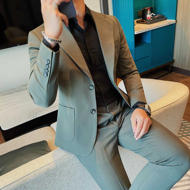 西装外套男士秋冬新款单排扣纯色休闲百搭西服