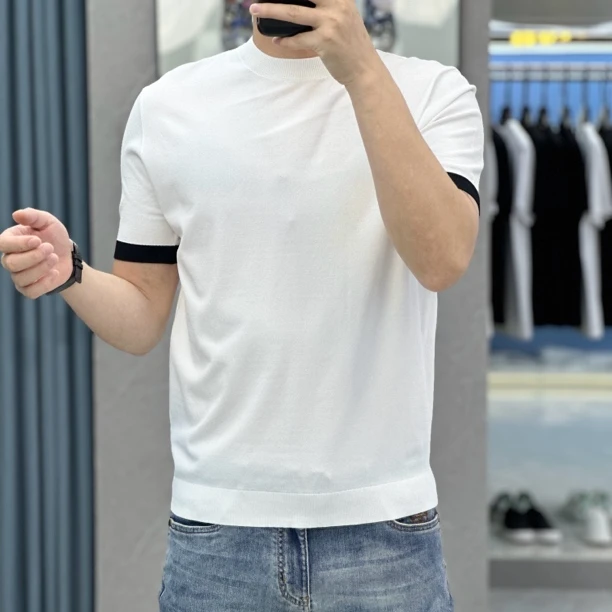 瑞创Fashion时尚春夏新款休闲舒适光版伊力特针织打底圆领t恤短袖