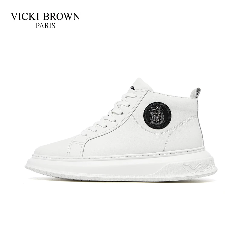 VICKI BROWN高档轻奢男鞋设计师新款时尚百搭潮鞋牛皮高邦休闲鞋