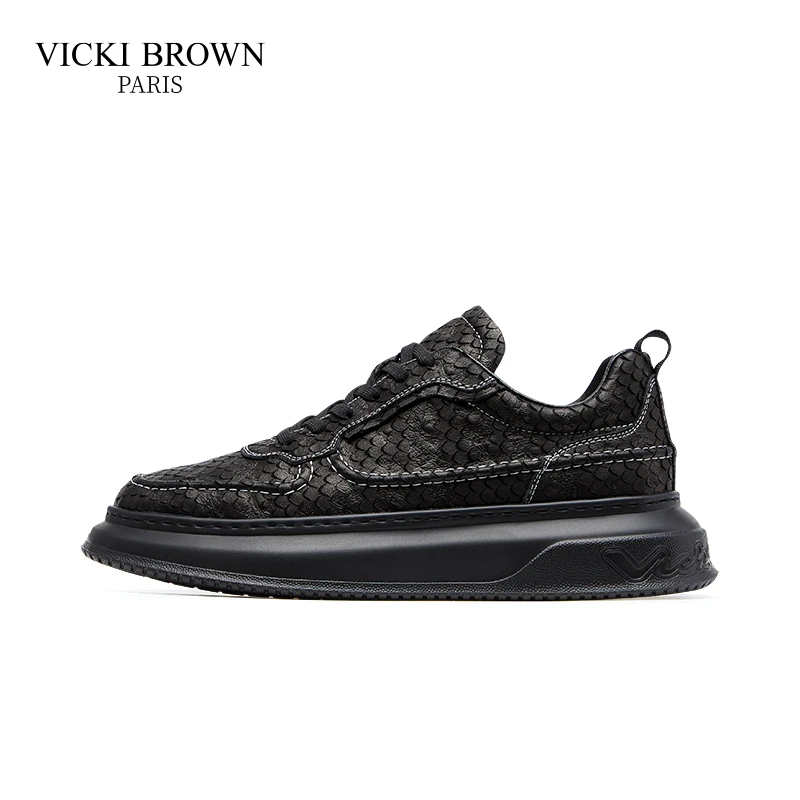 VICKI BROWN X轻奢休闲鞋新款黑色百搭潮鞋牛皮厚底男士休闲鞋