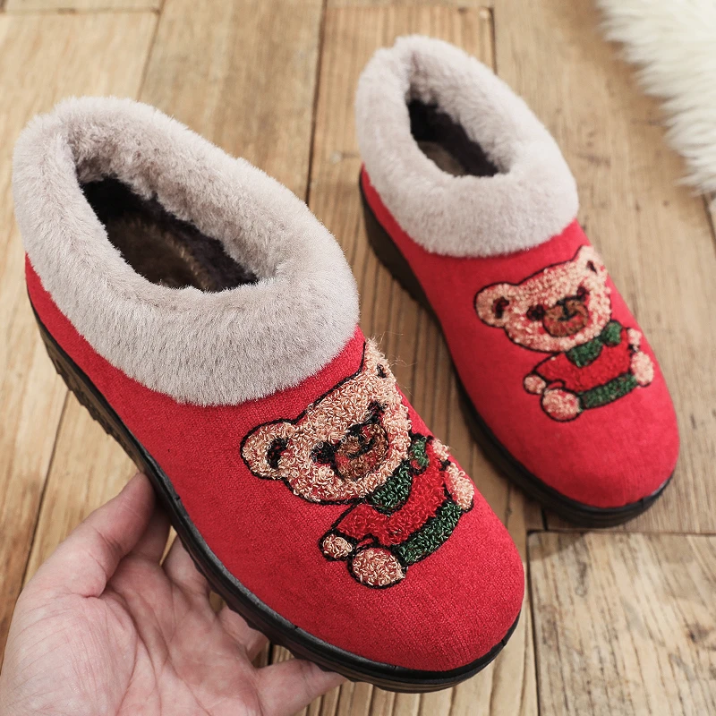 外出居家皆可冬季加绒加厚保暖女棉鞋包跟老北京布鞋舒适棉鞋平跟