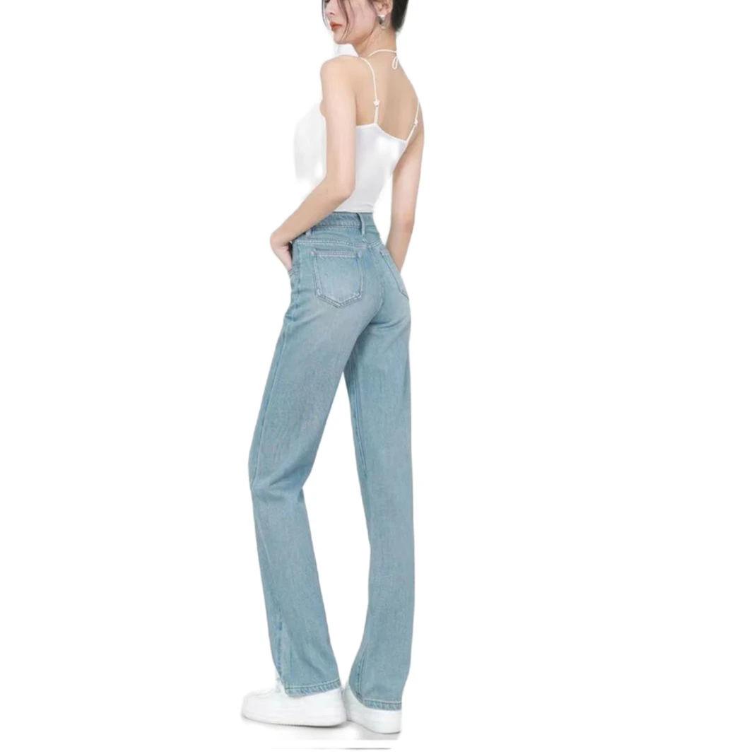 B-11【鹏】高腰阔腿牛仔裤夏季薄款拖地长裤