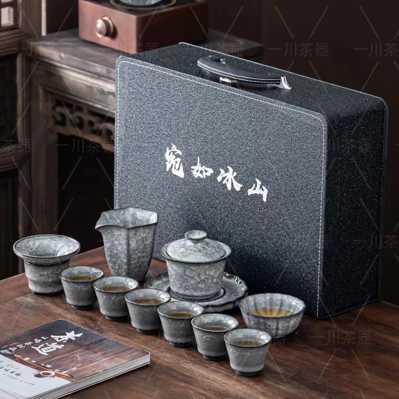 严选茶具：高端陶瓷黑冰梅花千层冰片功夫茶具家用套装（带礼盒）