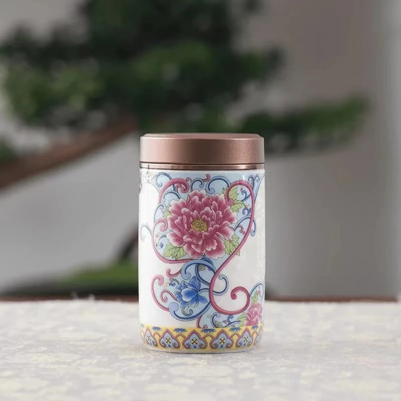 33茶叶罐锡盖密封罐家用小号茶仓旅行便携陶瓷直筒储存罐迷你