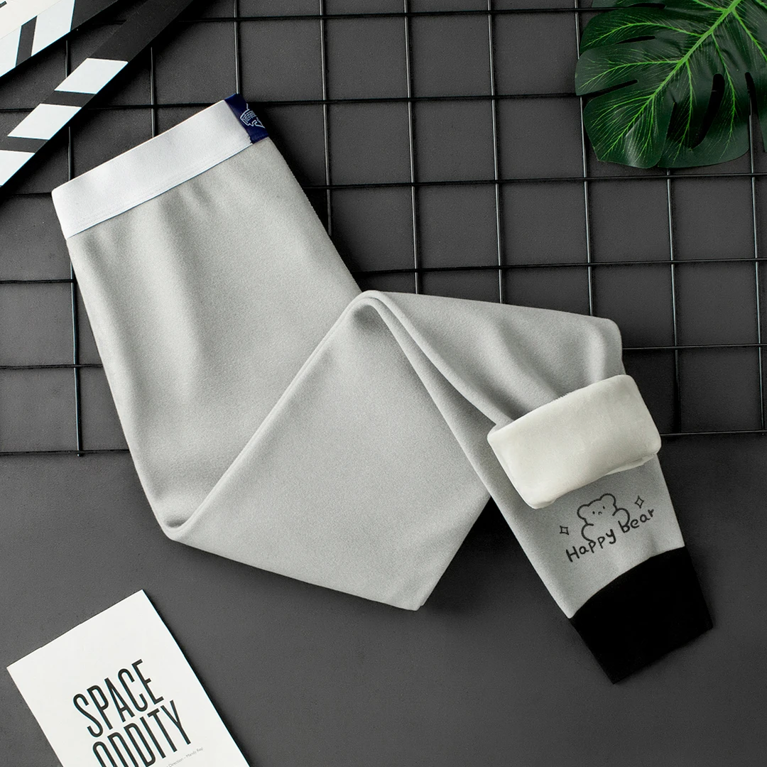 加绒加厚秋裤男款潮流卡通印花保暖裤青年运动修身棉裤防寒绒裤男