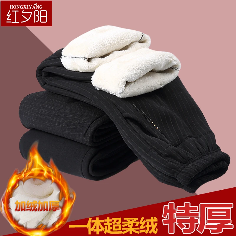 中老年人女冬装加绒加厚裤子妈妈高腰深裆奶奶装宽松大码保暖长裤